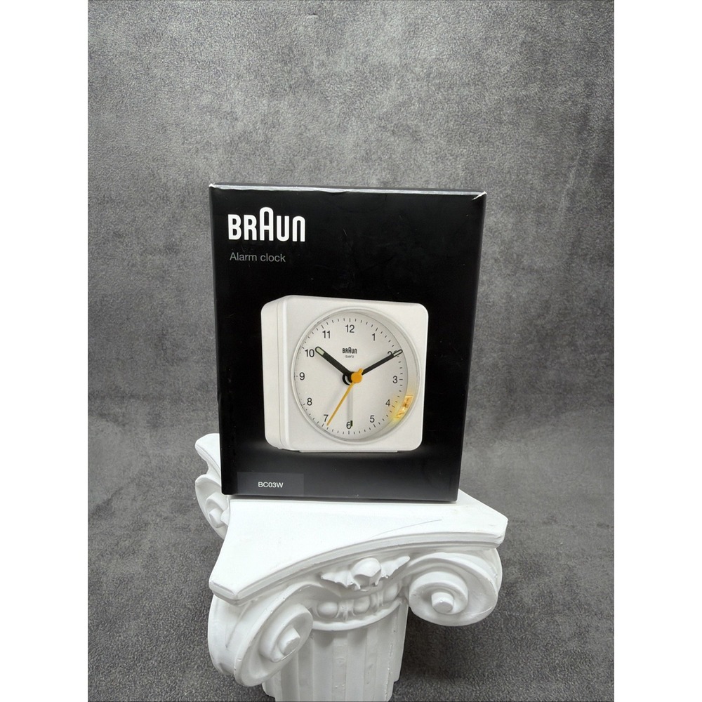 Classic Braun White Square Quartz Travel Alarm Clock BC03W